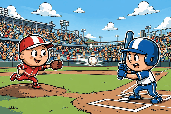 Big-head pitcher faces off against big-head batter